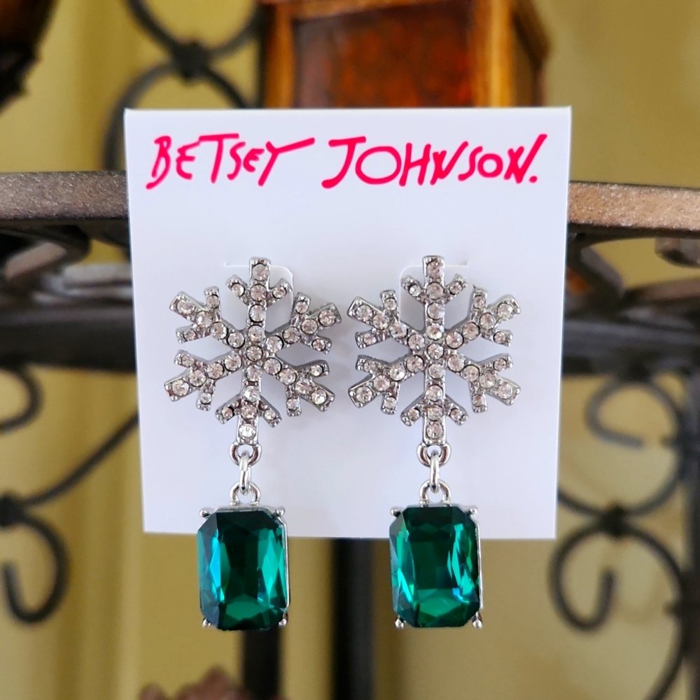Betsey Johnson Snowflake and Emerald earrings